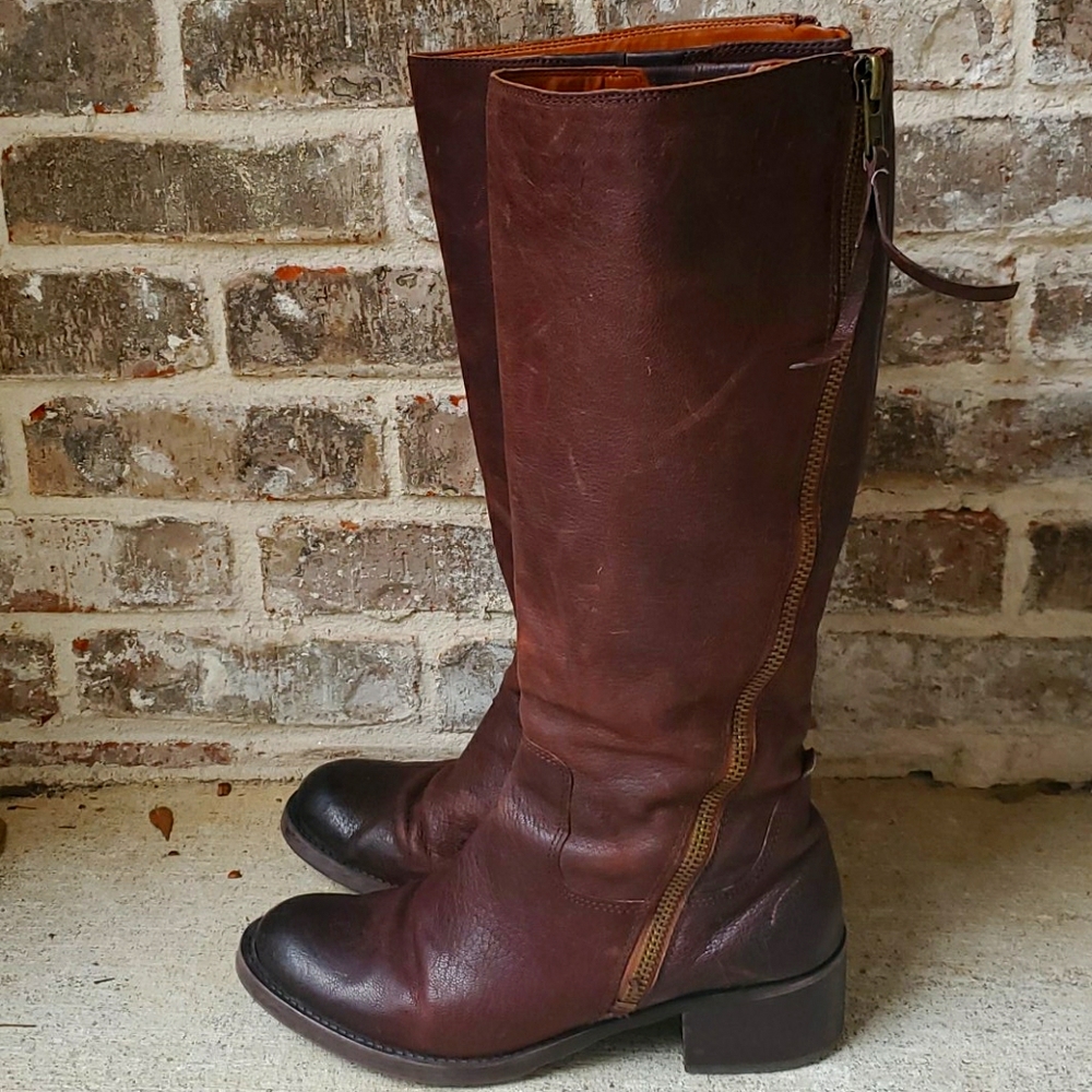 Lucky Brand Tall Brown Leather Distressed Boots
